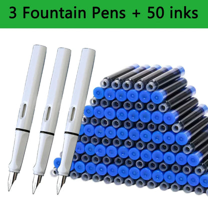 53Pcs Fountain Pen Replaceable Ink Set Black/Blue/Red ink EF School Pens Office Supplies Stationery for Writing Calligraphy P