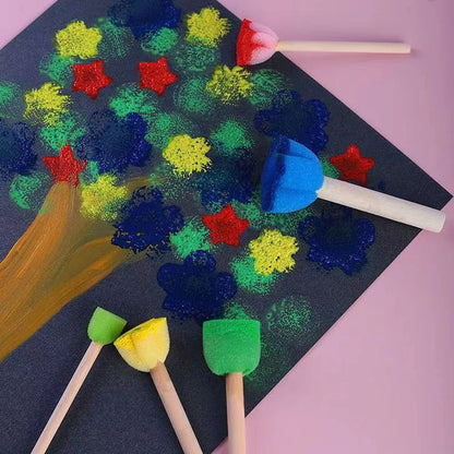 Foam Sponge Brush with Wooden Handle Round Flower Multi Size Painting Tools for Kids Children DIY Acrylic Watercolor Varnishe