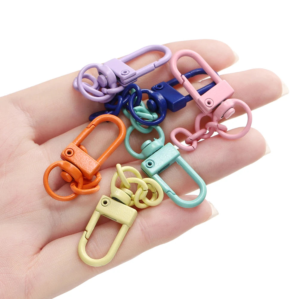 10pcs/lot Keyring Lobster Clasp Spring Buckle With Chains Colored Keychains For DIY Jewelry Making Key Ring Hooks Bags Buckle