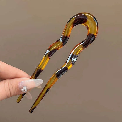 U-Shaped Hair Fork Fashion Tortoiseshell Acetate Hairpin Geometric Design Headwear Hair Sticks Women Girls - 01