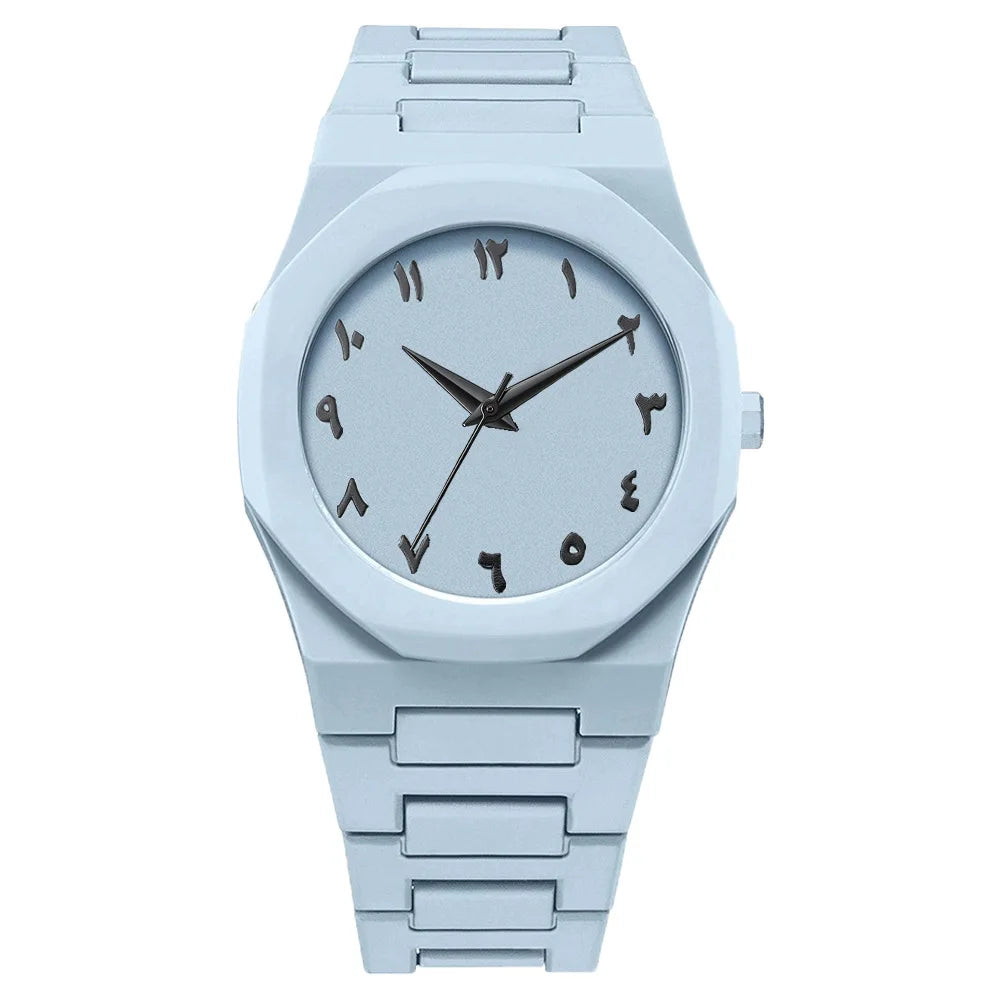 New Fashionable Men's Watch Simple Black Male Quartz Watches Arabic Digital Casual Drip Oil Strap