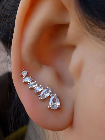 Trend Personality Geometry Studs Climb Ear Crawler Earrings Exquisite Women's Ear Accessories with Dazzling CZ Fashion Jewelr