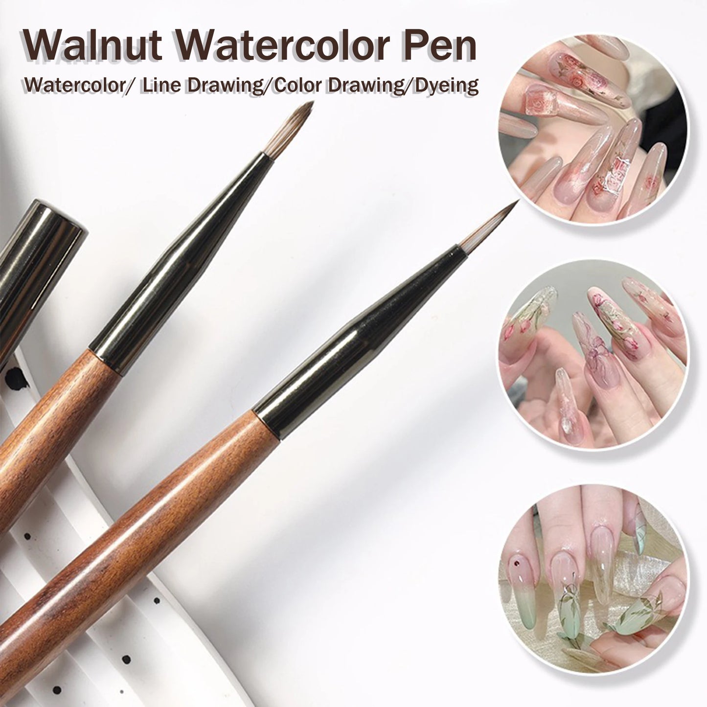 Soft Nylon Wood Handle Watercolor Nail Brush Nail Art Liner Brush Stripes Grid Flower Butterfly Painting Drawing Manicure Too
