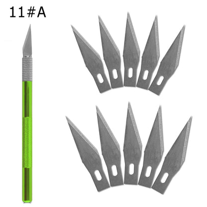 Engraving Non-Slip Metal Knife Kit + 40/10pcs #11 Blades Cutter Craft Knives for Mobile Phone PCB Repair Hand Tools - 1set-Gr