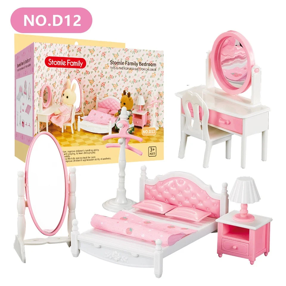 1:12 Miniature Furniture Forest Family Kitchen Toy Dining Table Dollhouse Accessories Bathroom Pretend Play For Girl Gifts To