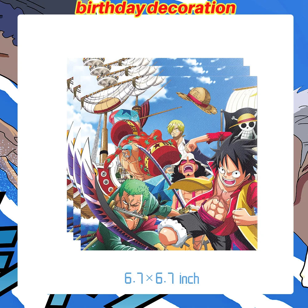 One Piece Birthday Party Dinner Plates Hanging Banner Cake Decoration One Piece Luffy Balloon Party Decoration Theme Props Gi