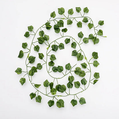 Artificial Plants Home Decor Wall Liana Ivy Decorative Creeper Foliage Fake Vines Greenery Room Decoration Green Leaves - Gra