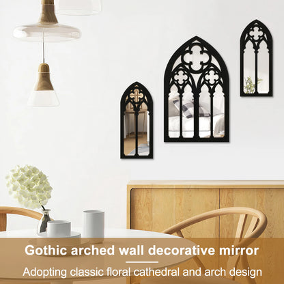 3Pcs Gothic Mirrors Wall Decor Arched Decor Mirror Wall Mounted Goth Room Decor Vintage Cathedral Window Mirror Entry Mirror