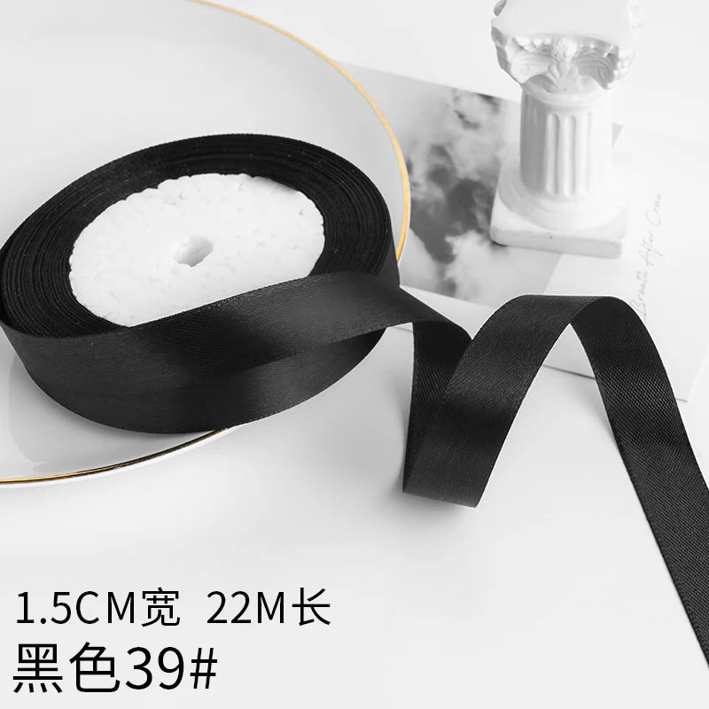 Wusmart 22Meters/Roll 1.5cm Single Face Satin Ribbon DIY Handmade Crafts Fabric Christmas Wedding Decoration Silk Ribbons - B