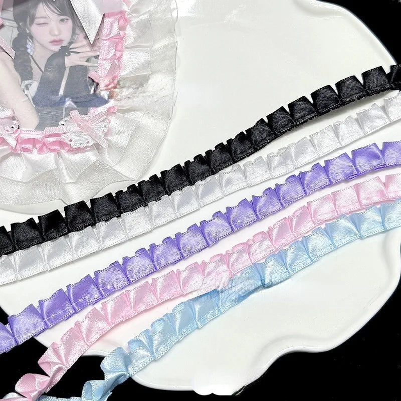 1 Meter 3.8CM Wide Double Layers Organza Satin Pleated Lace Ribbon Lolita Bags Decorative Fabric Ruffle Trim DIY Ita Bag Deco