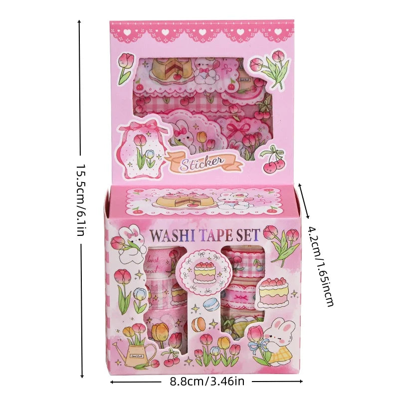 Kawaii Cartoon Washi Tape & Sticker Set, 10/40 Rolls, 10pcs Tape + 4pcs Stickers, Decorative Tape for Scrapbooking