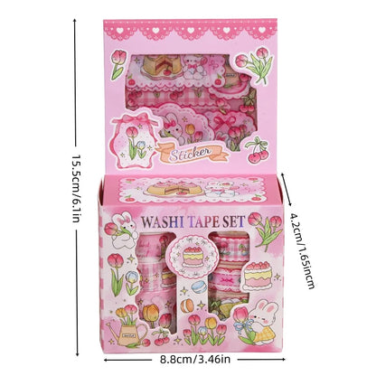 Kawaii Cartoon Washi Tape & Sticker Set, 10/40 Rolls, 10pcs Tape + 4pcs Stickers, Decorative Tape for Scrapbooking