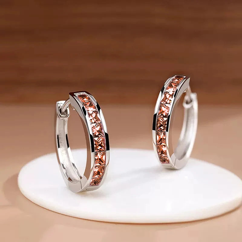 Huitan Classic Design Women Hoop Earrings Full with Princess Square CZ Simple and Elegant Female Accessories Versatile Jewelr