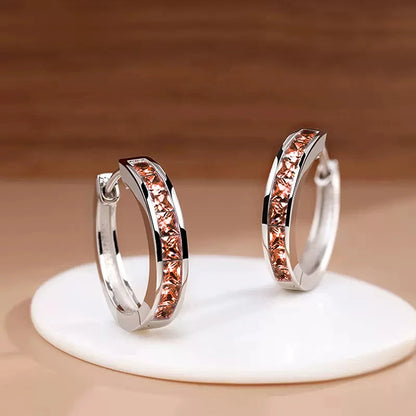 Huitan Classic Design Women Hoop Earrings Full with Princess Square CZ Simple and Elegant Female Accessories Versatile Jewelr