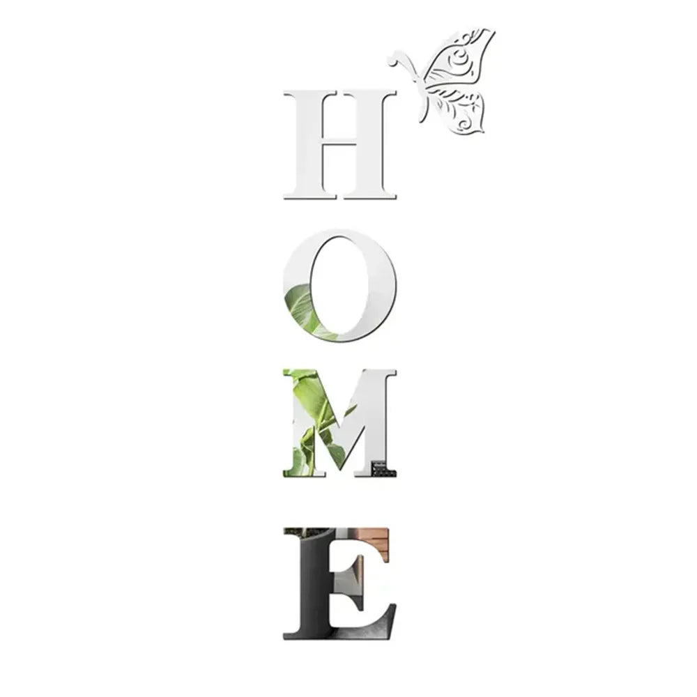 HOME Home Logo 3D Mirror Wall Sticker, Entrance Decoration, Home Decoration - Silver