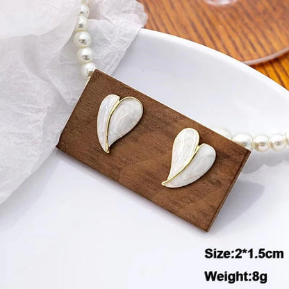 Pure White Women's Dangle Earrings Blooming Flower Acrylic Enamel Butterfly Imitation Pearl Heart Hanging Earrings Elegant Br