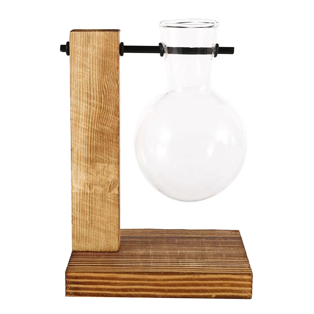 Creative Glass Desktop Planter Bulb Vase Wooden Stand Hydroponic Plant Container Home Tabletop Decor Vases - A