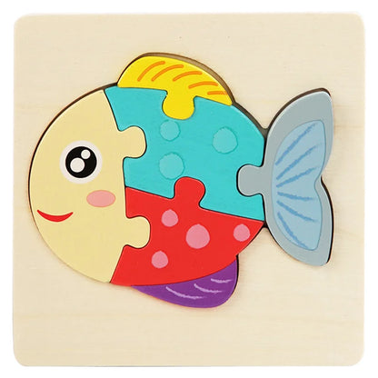 Kids Wooden Toys 3D Wood Puzzle Cartoon Animals Cognitive Jigsaw Puzzle Early Learning Educational Toys For Children Gift - F
