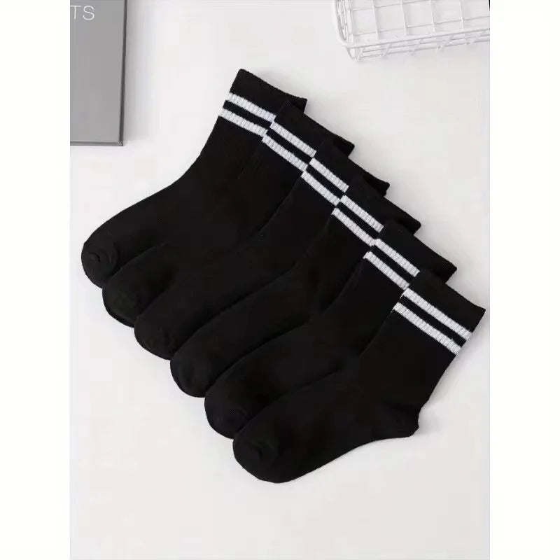 5 Pairs Of Men's Socks, Autumn And Winter Vintage Fun Fashion Athletic Socks, Sports Trend Socks - 6 pairs Black
