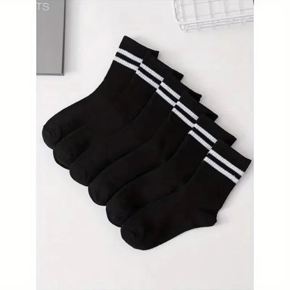 5 Pairs Of Men's Socks, Autumn And Winter Vintage Fun Fashion Athletic Socks, Sports Trend Socks - 6 pairs Black