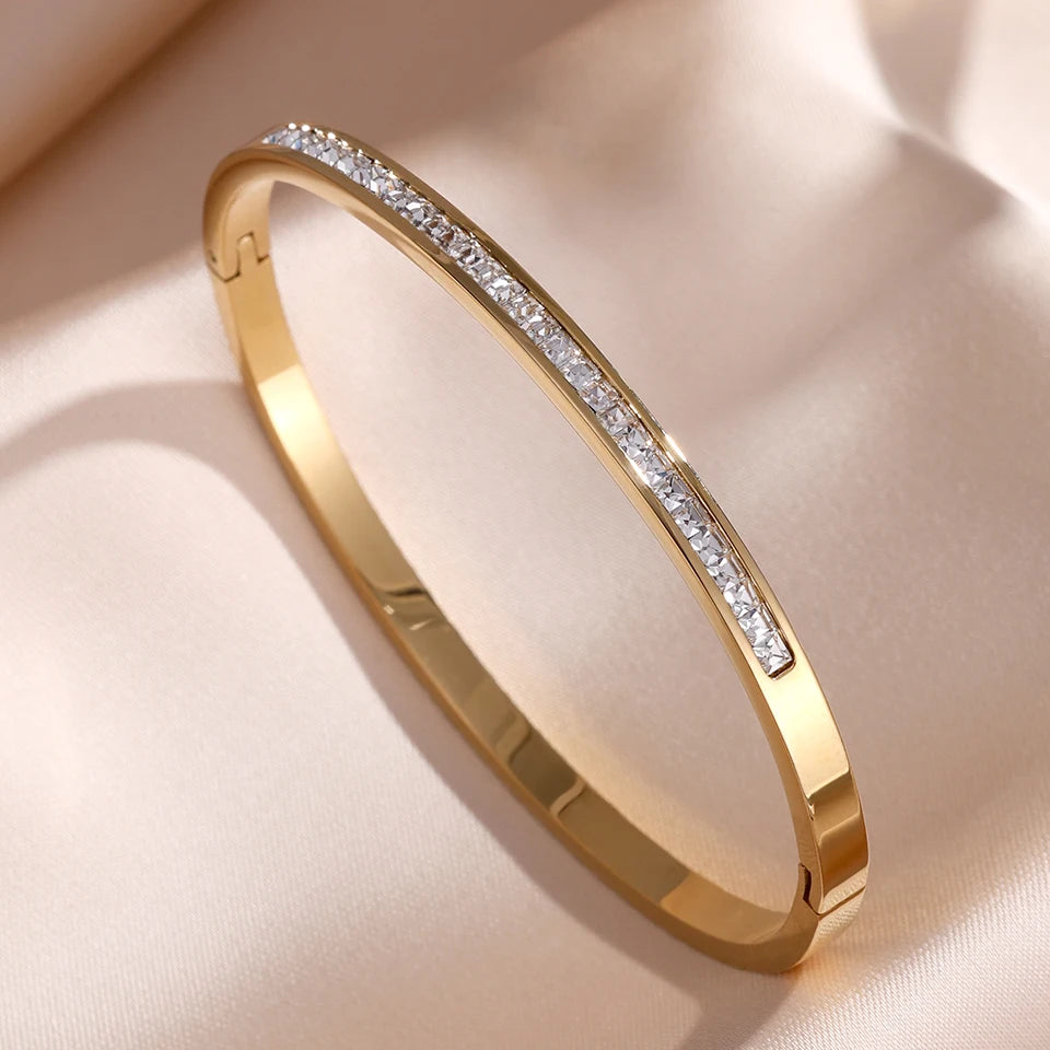 ZAKOL 5/1pcs Sparkling Zirconia Inlaid Stainless Steel Bracelet Set for Women Stackable Bangles Fashion Non Fading Jewelry Gi