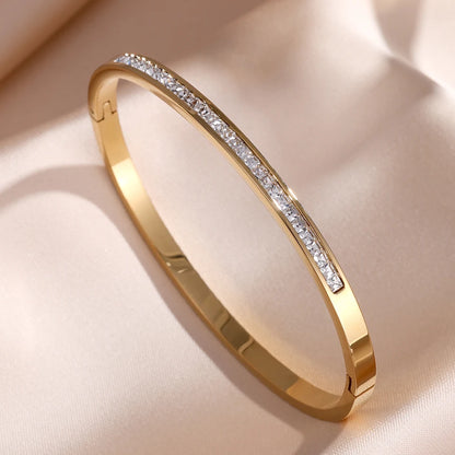 ZAKOL 5/1pcs Sparkling Zirconia Inlaid Stainless Steel Bracelet Set for Women Stackable Bangles Fashion Non Fading Jewelry Gi