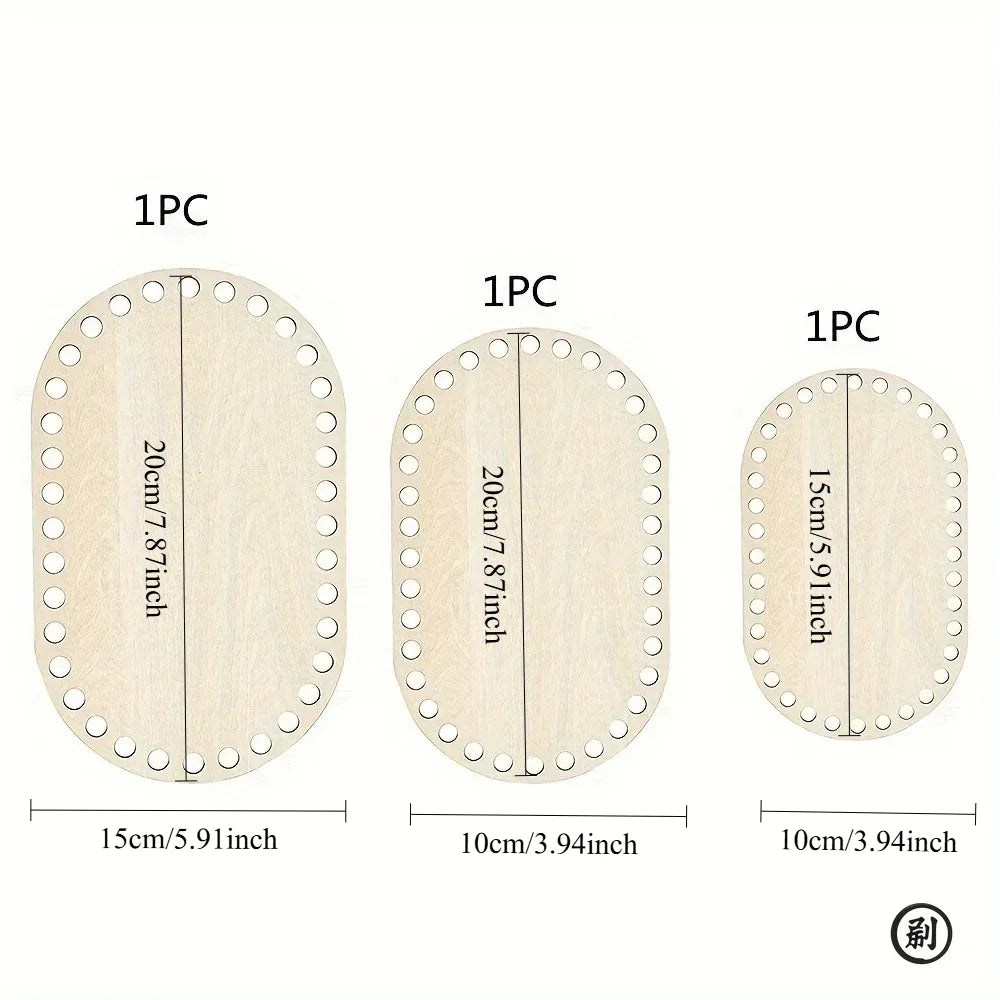 3pcs/set DIY Basket Weaving Supplies Oval Blank Solid Crochet Basket Wood Base Natural Wooden Basket Bottom for Craft Making