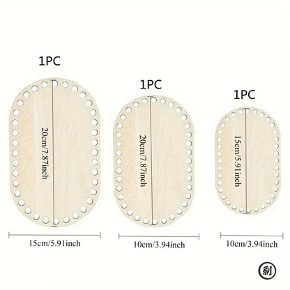 3pcs/set DIY Basket Weaving Supplies Oval Blank Solid Crochet Basket Wood Base Natural Wooden Basket Bottom for Craft Making