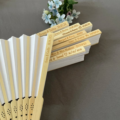 20/50/80 Personalized Engraved White Folding Elegant Paper Fan with Gift bag with organza & Portable Party Wedding Supplies F