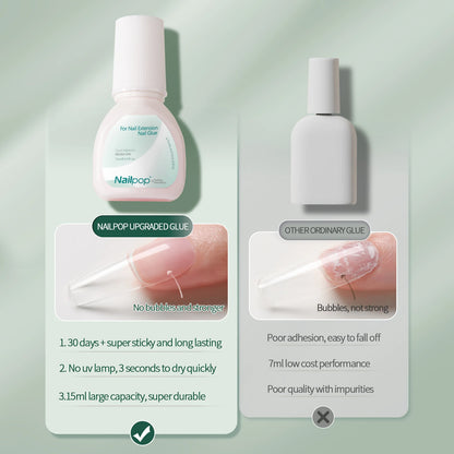 Nailpop 15ml Brush On Nail Glue Easy Application Long-Lasting Super Strong Nail Bond for Acrylic Nails Nail Tips Press On Nai