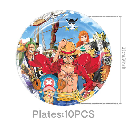 One Piece Birthday Party Dinner Plates Hanging Banner Cake Decoration One Piece Luffy Balloon Party Decoration Theme Props Gi