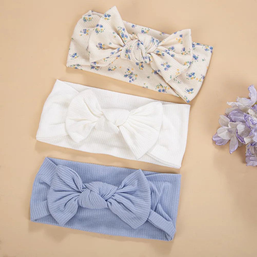 3Pcs/lot Ins Ribbed Baby Girls Headbands Floral Red Heart Dasiy Print Bows Elastic Hair Bands Toddler Vintage Hair Accessorie