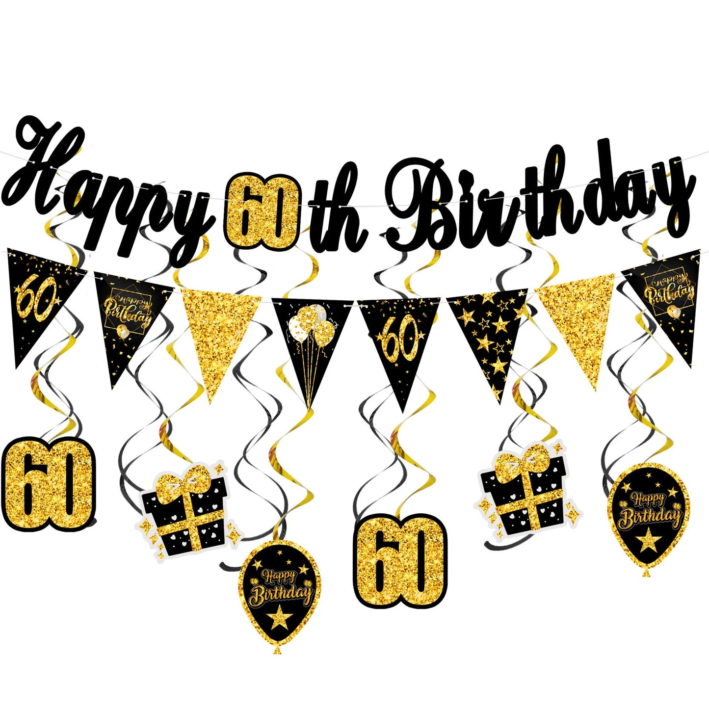 30th 40th 50th 60th birthday decorations Number Balloons Birthday Hanging Banner Flags for Adult 30th Anniversary Supplies - 