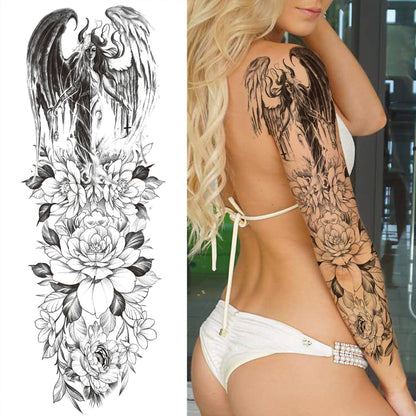 1 Sheets Wolf Lion Tiger Maori Temporary Tattoos For Men Women Adults Full Sleeve Arm Flower Rose Skull Tattoo Sticker Decor 