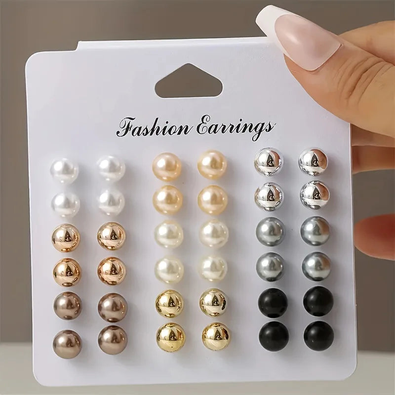 18 Pairs Elegant Multi-color Imitation Pearl Stud Earrings Korean Charm Ball Bead Earrings Women Trend Party Wedding Jewelry 