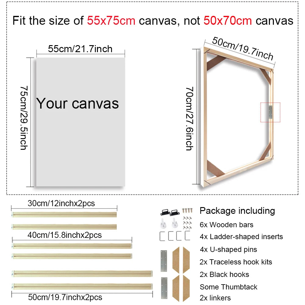 Various Sizes Canvas Frame Wooden Frames Natural Wooden Photo Oil Painting Canvas Diamond Painting Frames Canvas Wood Wall Fr