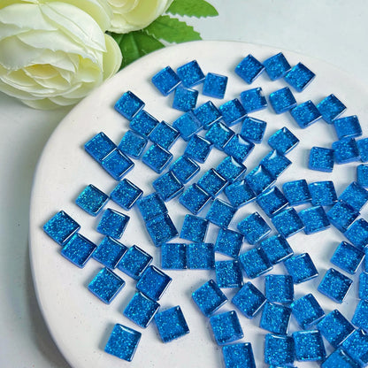 Mosaic Tiles for Crafts Blue Shine Assorted Color 50pcs Glass Glitter Mosaic Supplies Pieces Bulk Square Shape Home Decoratio