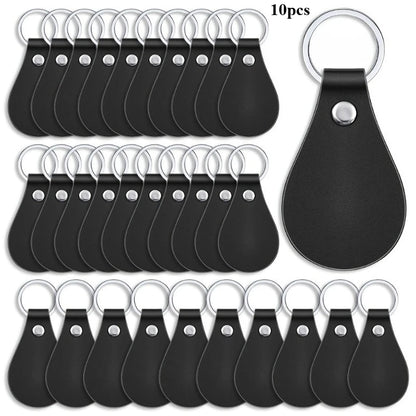 10pcs PU Leather Key Fob Blanks Kit, Simple Style Laser Engraving Keychains, For Gifts & Crafting