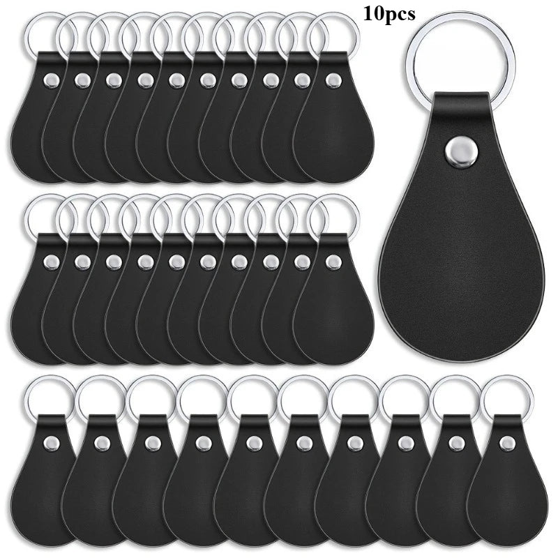 10pcs PU Leather Key Fob Blanks Kit, Simple Style Laser Engraving Keychains, For Gifts & Crafting - black