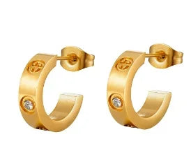 Shiny Zircon Hoop Earrings for Women Trendy Golden Stainless Steel Circle Earring Jewelry Pendientes - D41 Gold