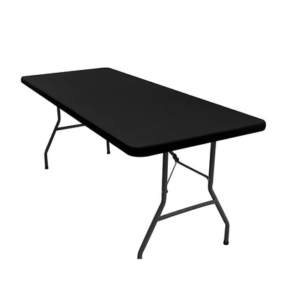 LMETJMA Rectangle Tablecloth Elastic Fitted Tablecloths for 6 Ft Tables Washable Folding Polyester Table Cover JT898 - black 
