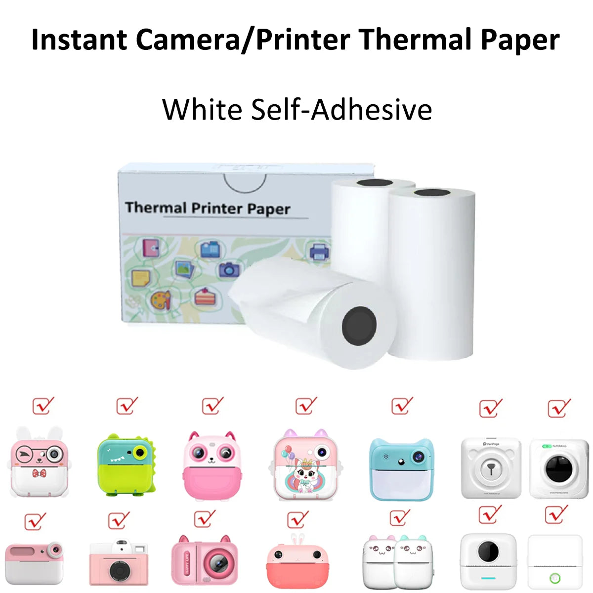 Kids Camera Instant Print Refill for Kids Instant Camera Thermal Printing BPA Free,57x25mm White Non-Adhesive Photo Print Rol