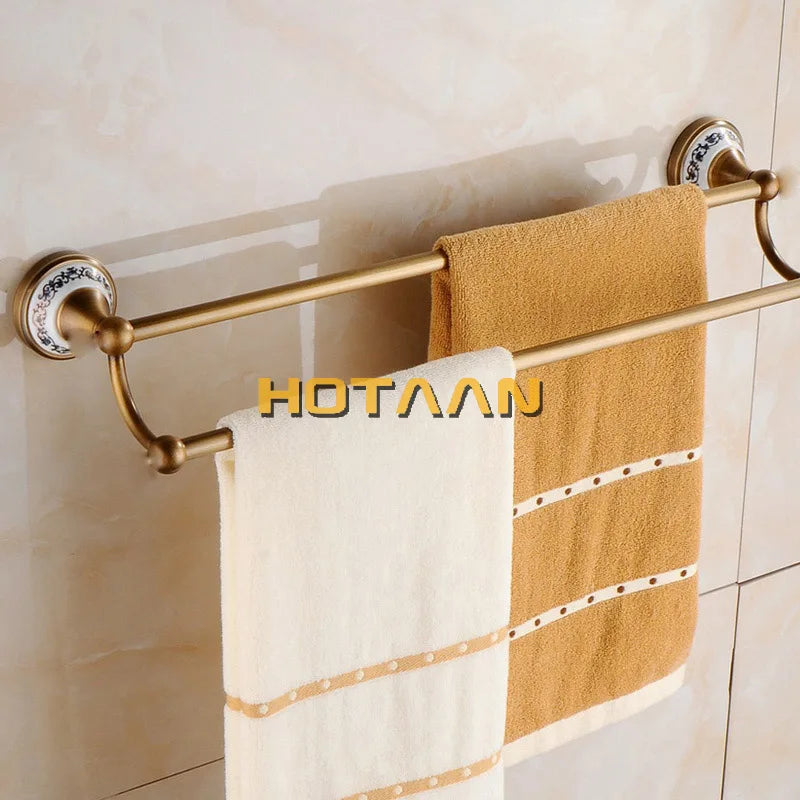 Antique Brushed Solid Brass Bathroom Accessories Sets European Porcelain Bathroom Hardware Sets Ceramic Retro Bathroom Produc