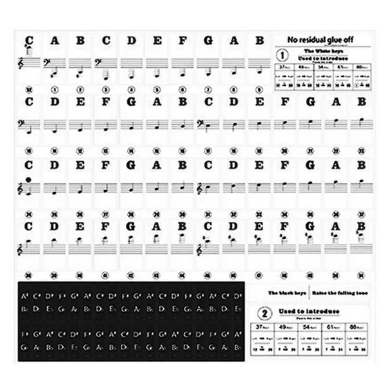 Transparent Piano Keyboard Stickers 49/54/61/88 Key Detachable Music Decal Notes Electronic Piano Piano Spectrum Sticker Symb