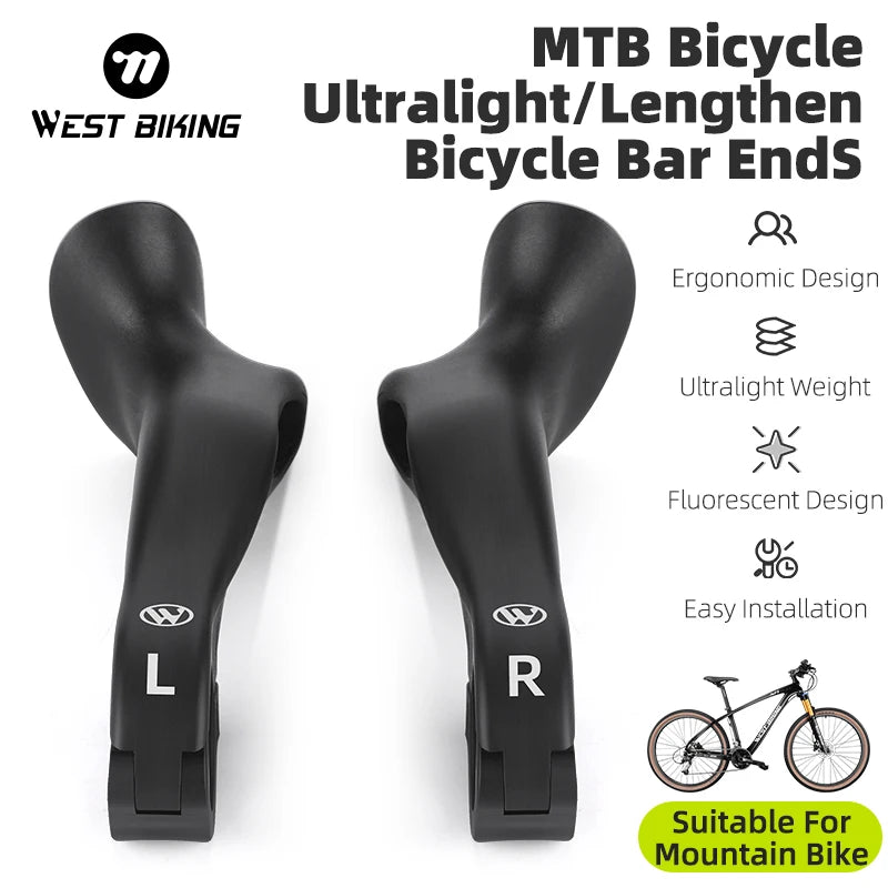 WEST BIKING MTB Bicycle Bar Ends 1 Pair Mountain Handle Bike Handlebar Noctilucence Carbon Handle Bar Grips Cycling Accessori