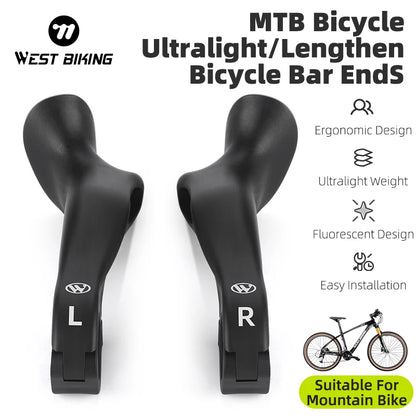 WEST BIKING MTB Bicycle Bar Ends 1 Pair Mountain Handle Bike Handlebar Noctilucence Carbon Handle Bar Grips Cycling Accessori