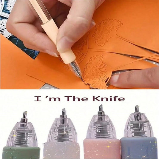 6/1pcs Wrapping Cutting Utility Pen Knife Retractable Press Hand Account Pen Knife Creative Art Paper Cutting Tool for Studen