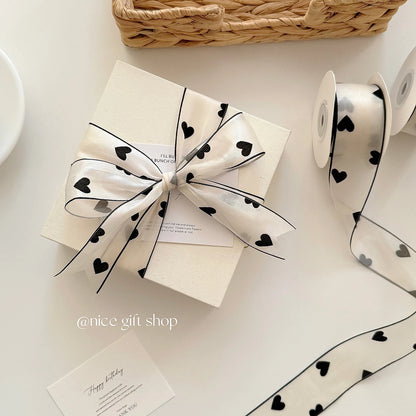 10 Yard Love Flocked Polyester Ribbon 4cm Soft Silk Ribbon For Holiday Decoration Packing Gifts DIY Making Hair Accessories