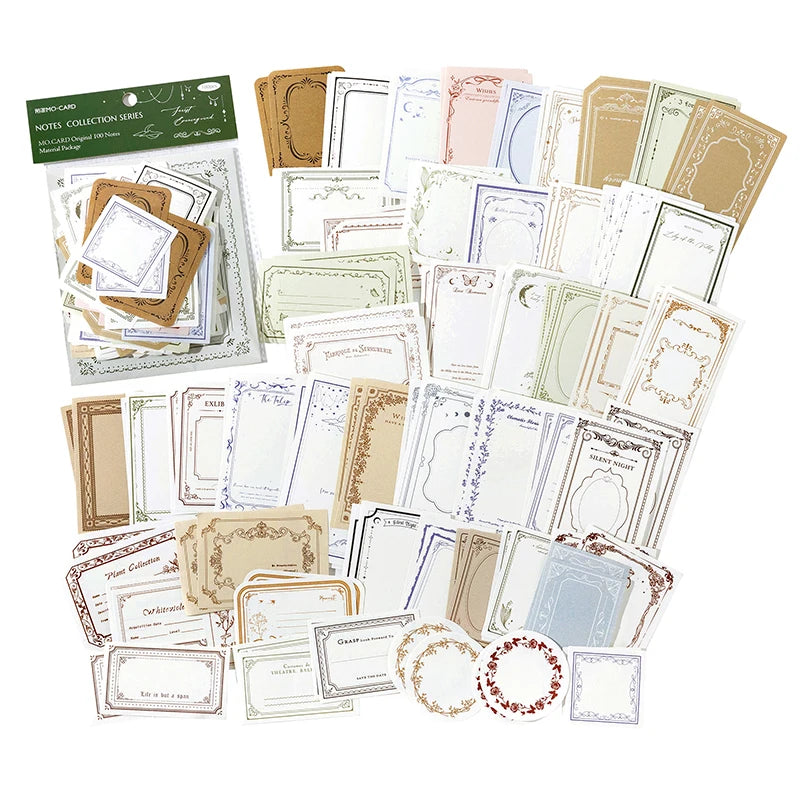 100Pcs/Pack Vintage Notes Material Writable Paper Perfect for Journal DIY Scrapbooking Supplies Stationery - B