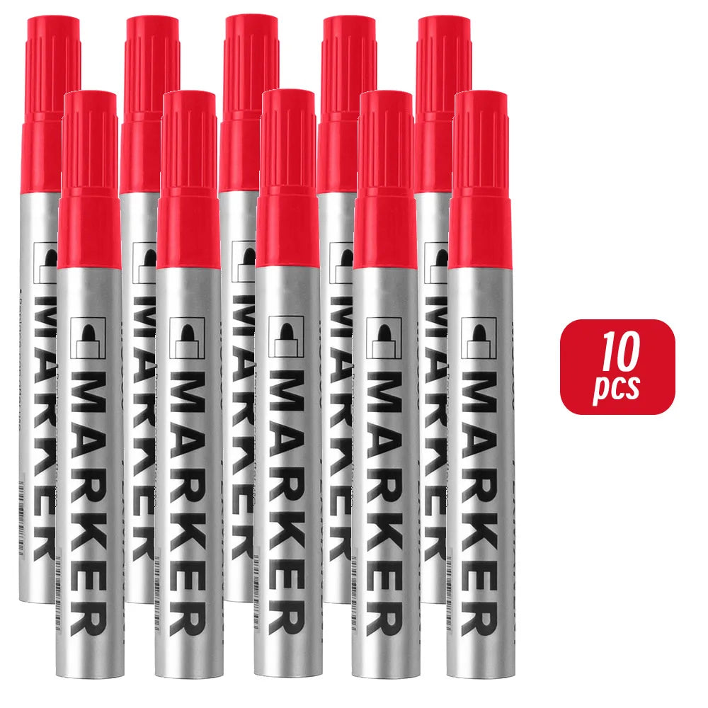 Permanent Paint Marker Pen Waterproof Black Pen for Tyre Oily Markers Quick Drying Signature Pen Stationery Supplies - 10 red